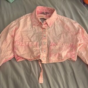 Pink Button-Up Cropped Shirt